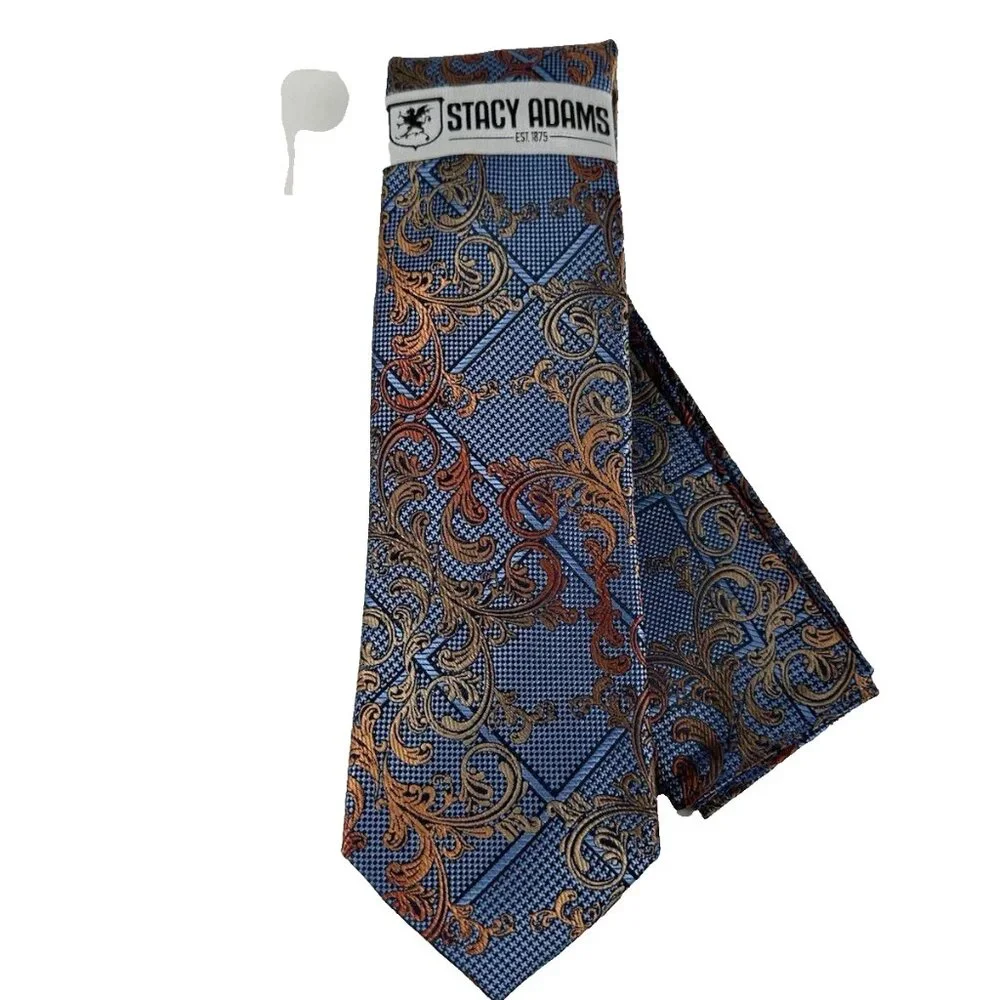 Stacy Adams Men's Tie Hanky Cobalt Blue Melon Gold Navy Floral Plaids Microfiber